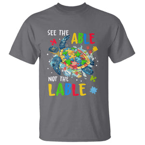 Autism Awareness T Shirt See The Able Not The Label Puzzle Sea Turtle TS09 Charcoal Printyourwear