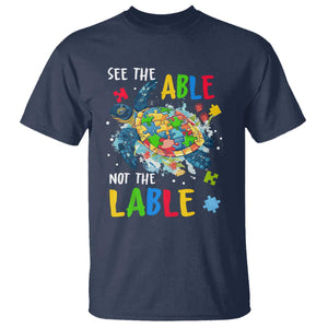 Autism Awareness T Shirt See The Able Not The Label Puzzle Sea Turtle TS09 Navy Printyourwear