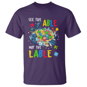 Autism Awareness T Shirt See The Able Not The Label Puzzle Sea Turtle TS09 Purple Printyourwear