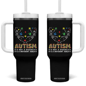 Autism Awareness Tumbler With Handle Skeleton It's Not A Disability It's A Different Ability TS09 One Size: 40 oz Black Print Your Wear
