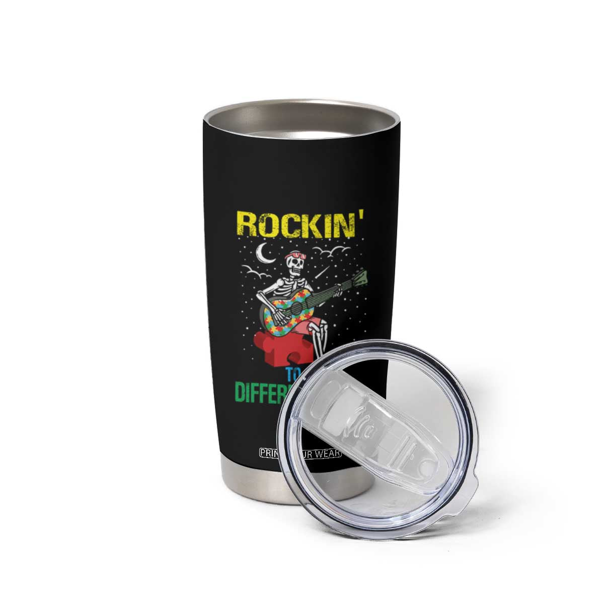 Autism Awareness Tumbler Cup Rockin' To A Different Tune Skeleton TS09 Print Your Wear
