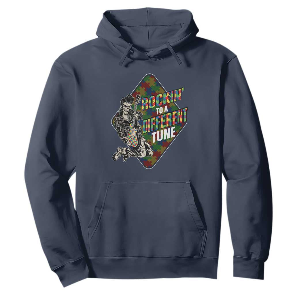 Autism Awareness Hoodie Rockin' To A Different Tune Skeleton TS09 Navy Printyourwear