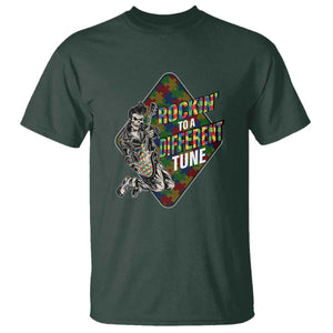 Autism Awareness T Shirt Rockin' To A Different Tune Skeleton TS09 Dark Forest Green Printyourwear