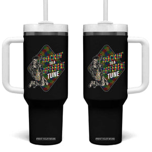 Autism Awareness Tumbler With Handle Rockin' To A Different Tune TS09 One Size: 40 oz Black Print Your Wear
