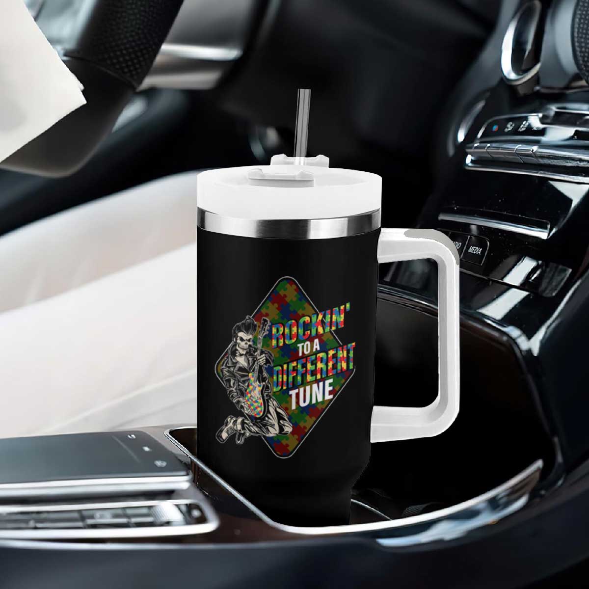 Autism Awareness Tumbler With Handle Rockin' To A Different Tune TS09 Print Your Wear