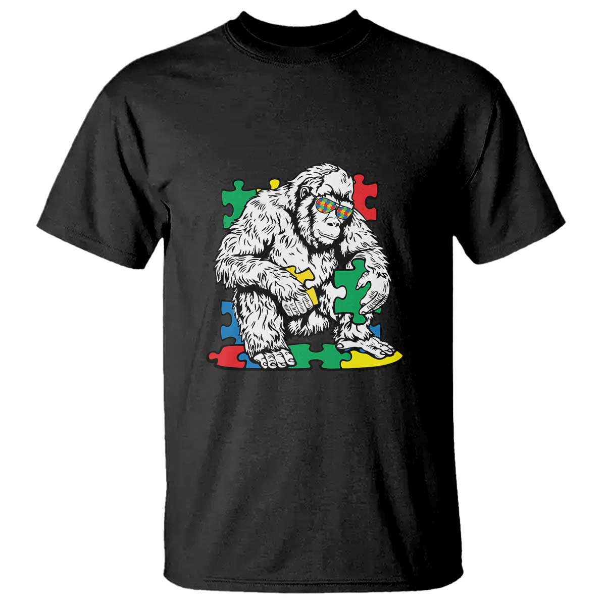 Autism Awareness Bigfoot Puzzle Autistic Warrior T Shirt TS09 Black Printyourwear