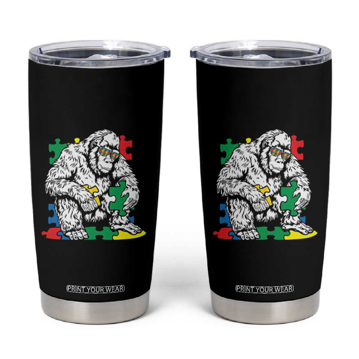 Autism Awareness Bigfoot Puzzle Autistic Warrior Tumbler Cup TS09 Black Print Your Wear