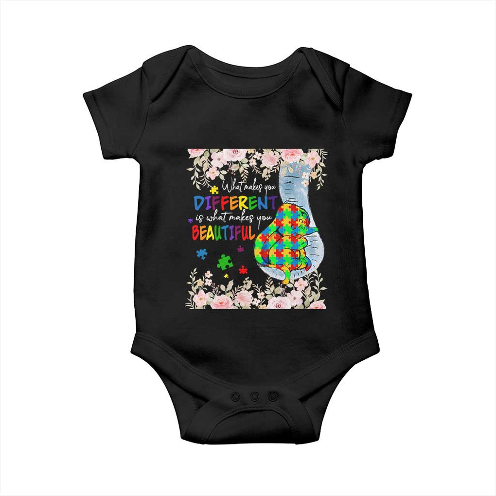 Autism Awareness Baby Onesie What Makes You Different Is What Makes You Beautiful Autistic Elephant Mom TS09 Black Print Your Wear