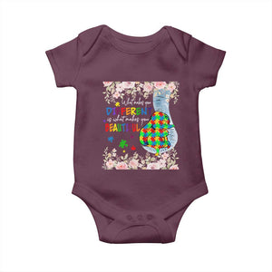 Autism Awareness Baby Onesie What Makes You Different Is What Makes You Beautiful Autistic Elephant Mom TS09 Maroon Print Your Wear