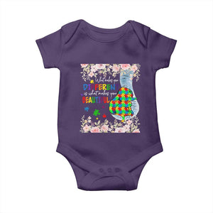 Autism Awareness Baby Onesie What Makes You Different Is What Makes You Beautiful Autistic Elephant Mom TS09 Purple Print Your Wear