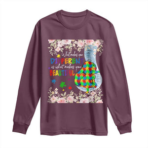 Autism Awareness Long Sleeve Shirt What Makes You Different Is What Makes You Beautiful Autistic Elephant Mom TS09 Maroon Print Your Wear