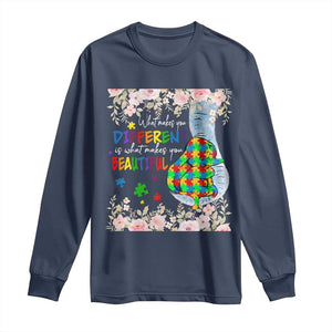 Autism Awareness Long Sleeve Shirt What Makes You Different Is What Makes You Beautiful Autistic Elephant Mom TS09 Navy Print Your Wear