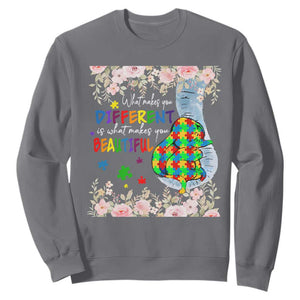 Autism Awareness Sweatshirt What Makes You Different Is What Makes You Beautiful Autistic Elephant Mom TS09 Charcoal Print Your Wear