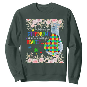 Autism Awareness Sweatshirt What Makes You Different Is What Makes You Beautiful Autistic Elephant Mom TS09 Dark Forest Green Print Your Wear