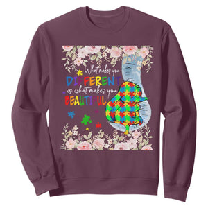 Autism Awareness Sweatshirt What Makes You Different Is What Makes You Beautiful Autistic Elephant Mom TS09 Maroon Print Your Wear