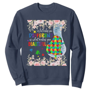 Autism Awareness Sweatshirt What Makes You Different Is What Makes You Beautiful Autistic Elephant Mom TS09 Navy Print Your Wear