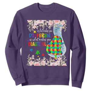 Autism Awareness Sweatshirt What Makes You Different Is What Makes You Beautiful Autistic Elephant Mom TS09 Purple Print Your Wear