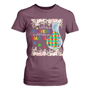 Autism Awareness T Shirt For Women What Makes You Different Is What Makes You Beautiful Autistic Elephant Mom TS09 Maroon Print Your Wear