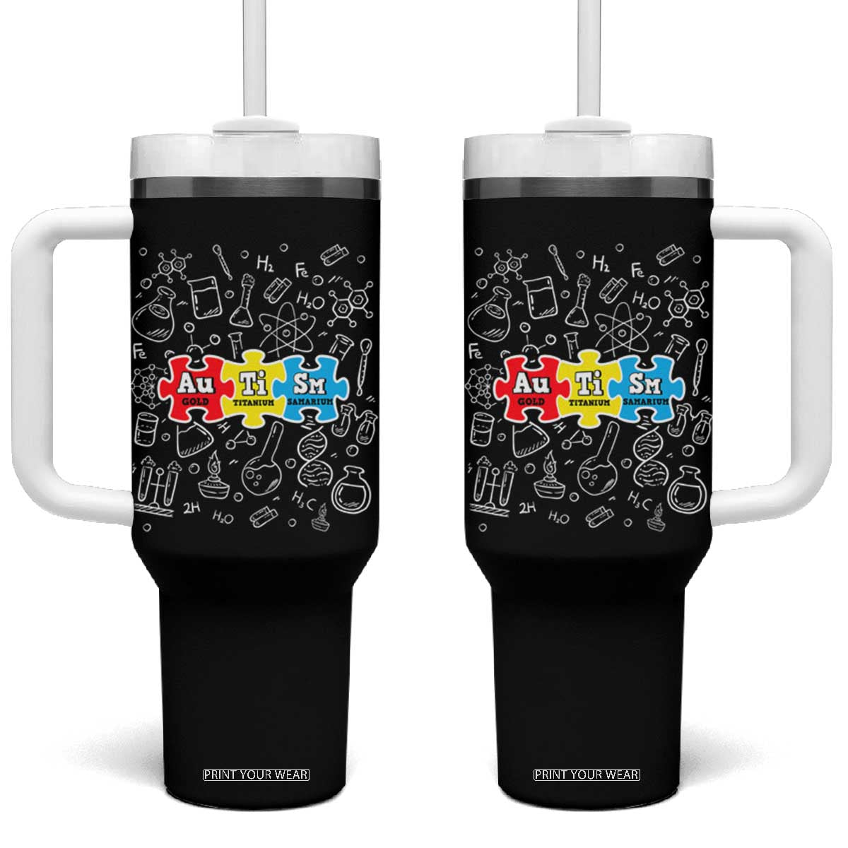Autism Awareness Puzzle Periodic Table Autistic Tumbler With Handle TS09 One Size: 40 oz Black Print Your Wear