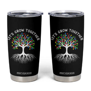 Autism Awareness Tumbler Cup Let's Grow Together Puzzle Flowers TS09 Black Print Your Wear