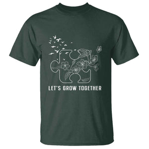 Autism Awareness T Shirt Let's Grow Together Puzzle Tree TS09 Dark Forest Green Printyourwear