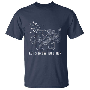 Autism Awareness T Shirt Let's Grow Together Puzzle Tree TS09 Navy Printyourwear