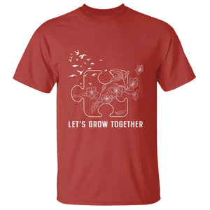 Autism Awareness T Shirt Let's Grow Together Puzzle Tree TS09 Red Printyourwear