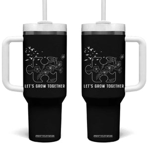 Autism Awareness Tumbler With Handle Let's Grow Together Puzzle Tree TS09 One Size: 40 oz Black Print Your Wear