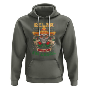 Funny Mexican Hoodie Relax Gringo I'm Legal Funny Skull Sombrero TS09 Military Green Printyourwear