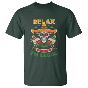 Funny Mexican T Shirt Relax Gringo I'm Legal Funny Skull Sombrero TS09 Dark Forest Green Printyourwear