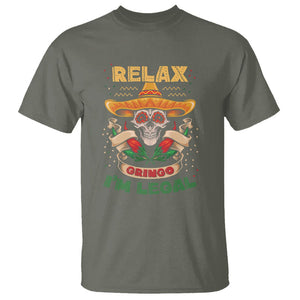 Funny Mexican T Shirt Relax Gringo I'm Legal Funny Skull Sombrero TS09 Military Green Printyourwear