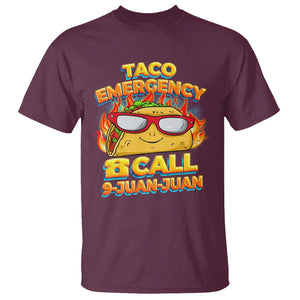 Taco Lover T Shirt Taco Emergency Call 9 Juan Juan TS09 Maroon Printyourwear