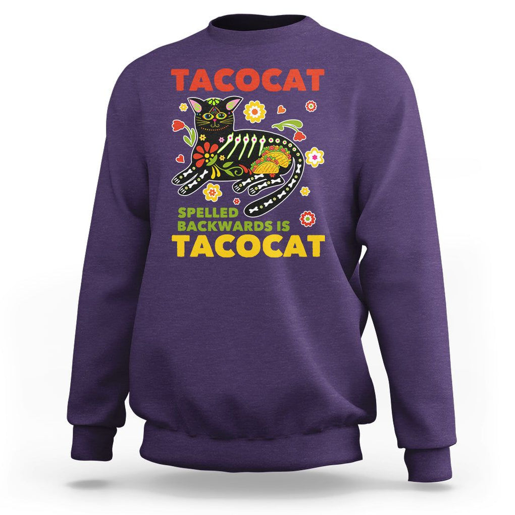 Funny Taco Cat Lover Sweatshirt Tacocat Spelled Backwards Tacos And Mexican Cats TS09 Purple Printyourwear