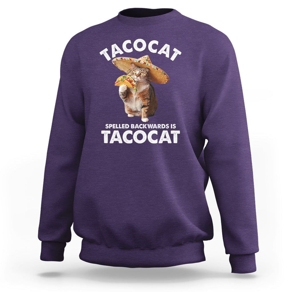 Funny Taco Cat Lover Sweatshirt Tacocat Spelled Backwards Tacos And Meme Cats TS09 Purple Printyourwear