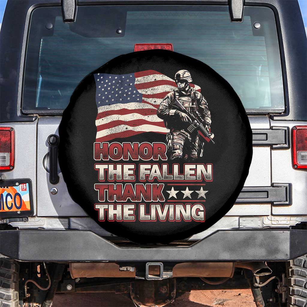 Veteran Spare Tire Cover Honor The Fallen Thank The Living Memorial Day TS09 No hole Black Print Your Wear