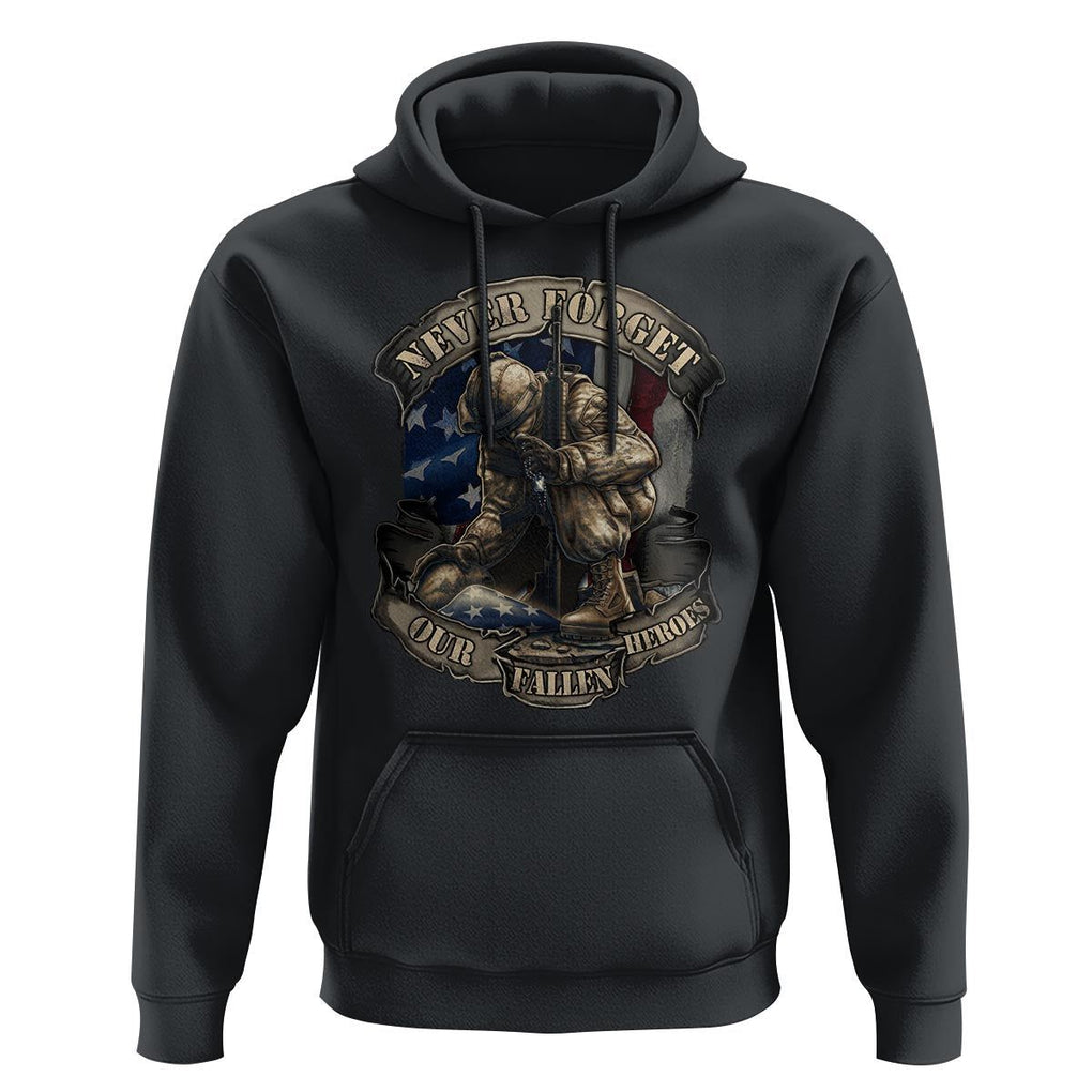 Veteran Hoodie Never Forget Our Fallen Heroes Memorial Day TS09 Black Print Your Wear