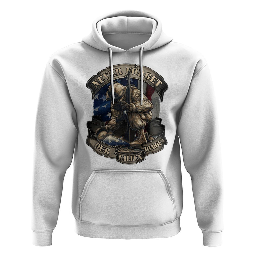 Veteran Hoodie Never Forget Our Fallen Heroes Memorial Day TS09 White Print Your Wear