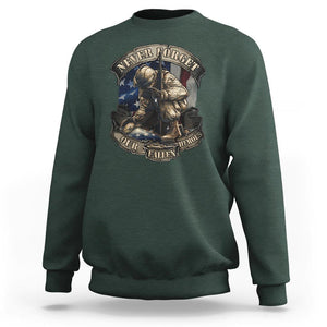 Veteran Sweatshirt Never Forget Our Fallen Heroes Memorial Day TS09 Dark Forest Green Print Your Wear