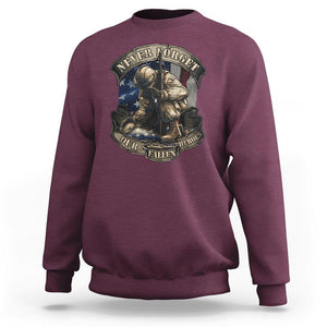 Veteran Sweatshirt Never Forget Our Fallen Heroes Memorial Day TS09 Maroon Print Your Wear