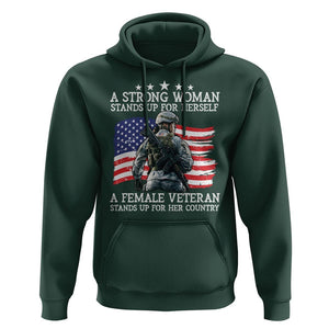 Female Veteran Hoodie Stands Up For Her Country A Strong Woman TS09 Dark Forest Green Print Your Wear