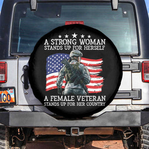 Female Veteran Spare Tire Cover Stands Up For Her Country A Strong Woman TS09 No hole Black Print Your Wear