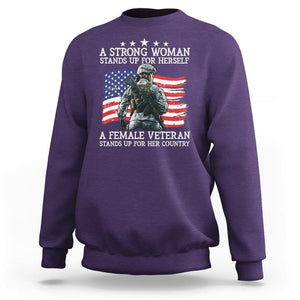 Female Veteran Sweatshirt Stands Up For Her Country A Strong Woman TS09 Purple Print Your Wear