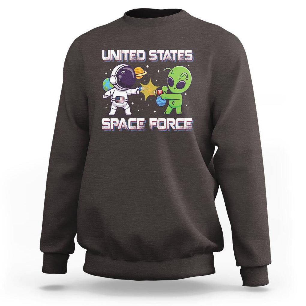 Funny US Space Force Sweatshirt Army Astronaut vs Alien TS09 Dark Chocolate Print Your Wear