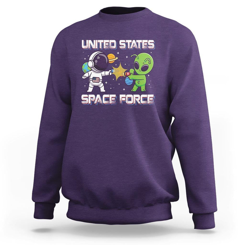 Funny US Space Force Sweatshirt Army Astronaut vs Alien TS09 Purple Print Your Wear