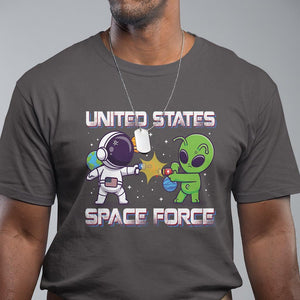 Funny US Space Force T Shirt Army Astronaut vs Alien TS09 Dark Chocolate Print Your Wear