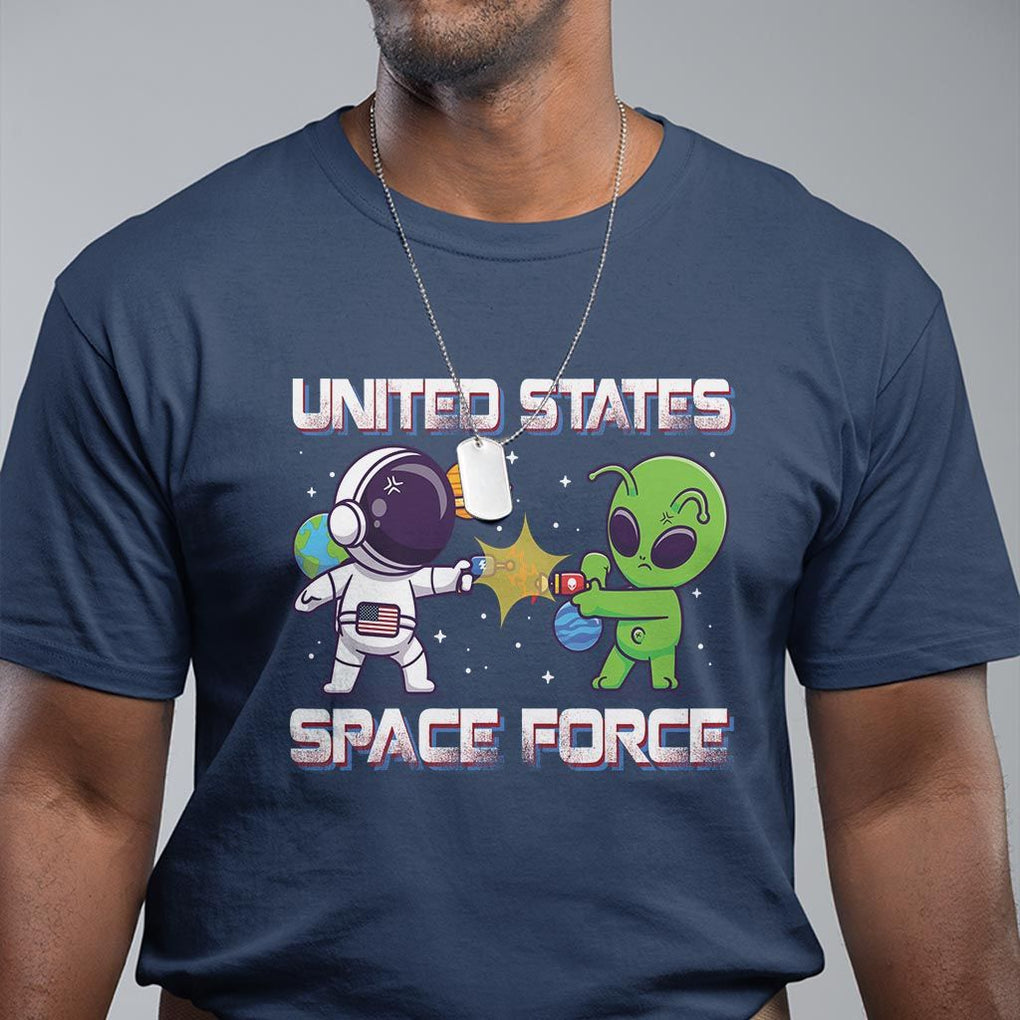 Funny US Space Force T Shirt Army Astronaut vs Alien TS09 Navy Print Your Wear