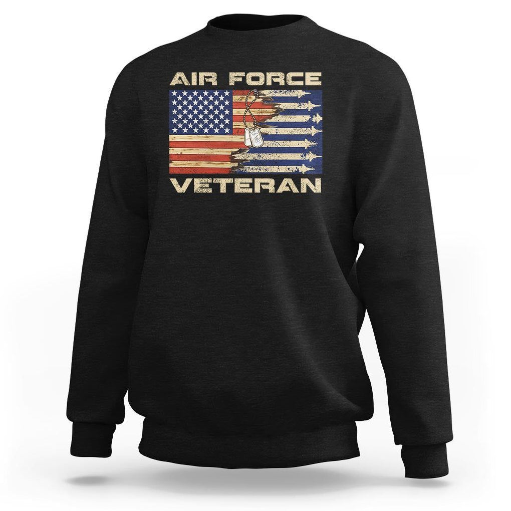 Air Force Veteran Sweatshirt American Flag Dog Tag TS09 Black Print Your Wear