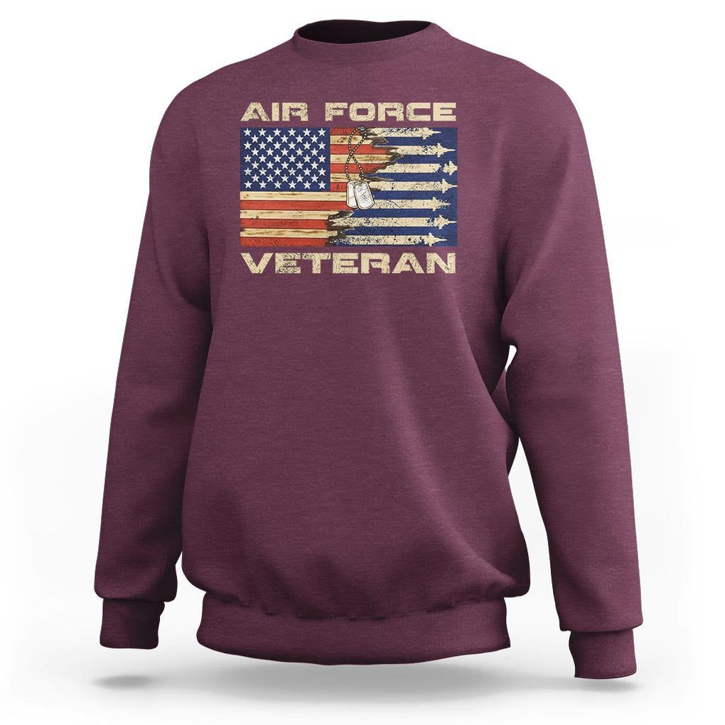 Air Force Veteran Sweatshirt American Flag Dog Tag TS09 Maroon Print Your Wear
