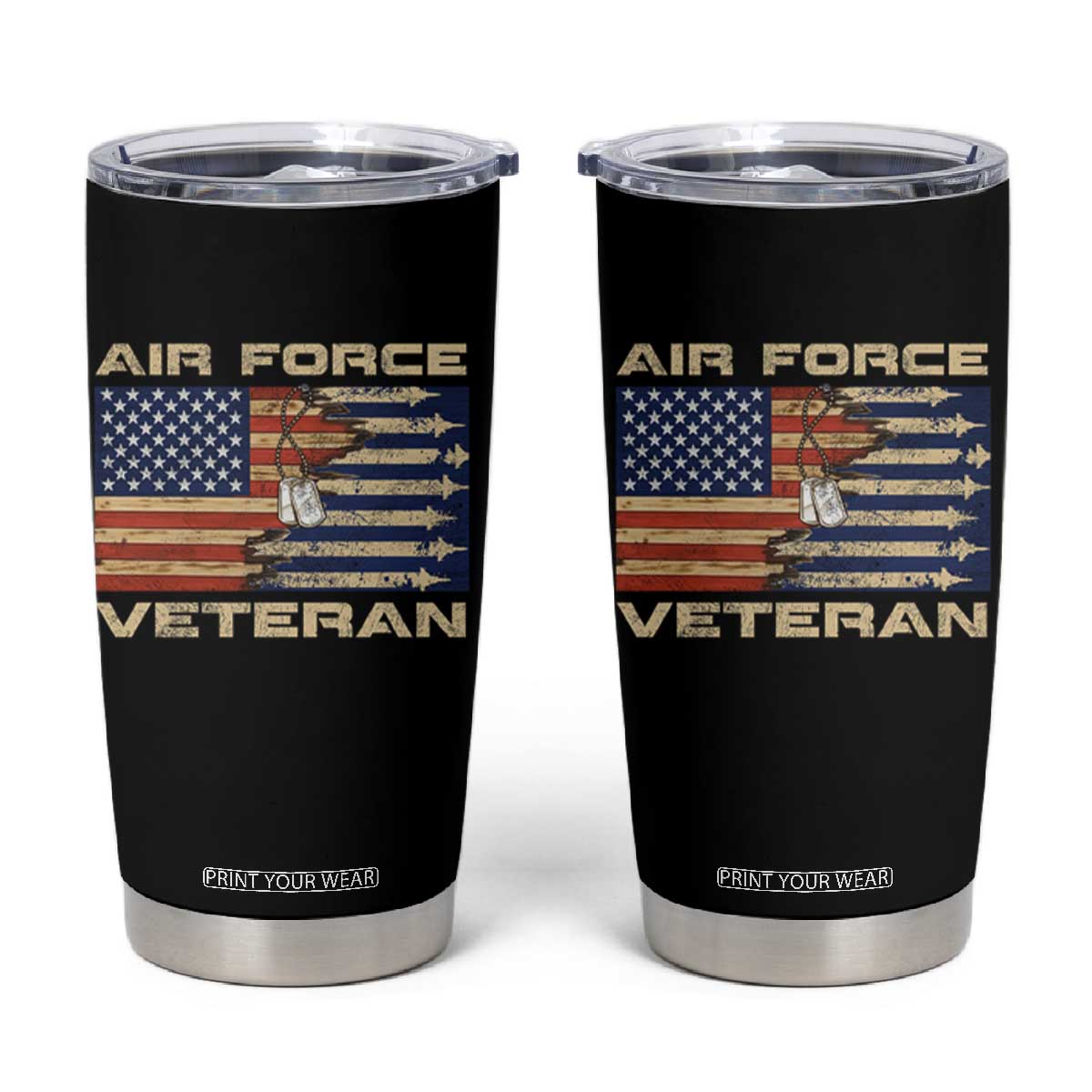 Air Force Veteran Tumbler Cup American Flag Dog Tag TS09 Black Print Your Wear