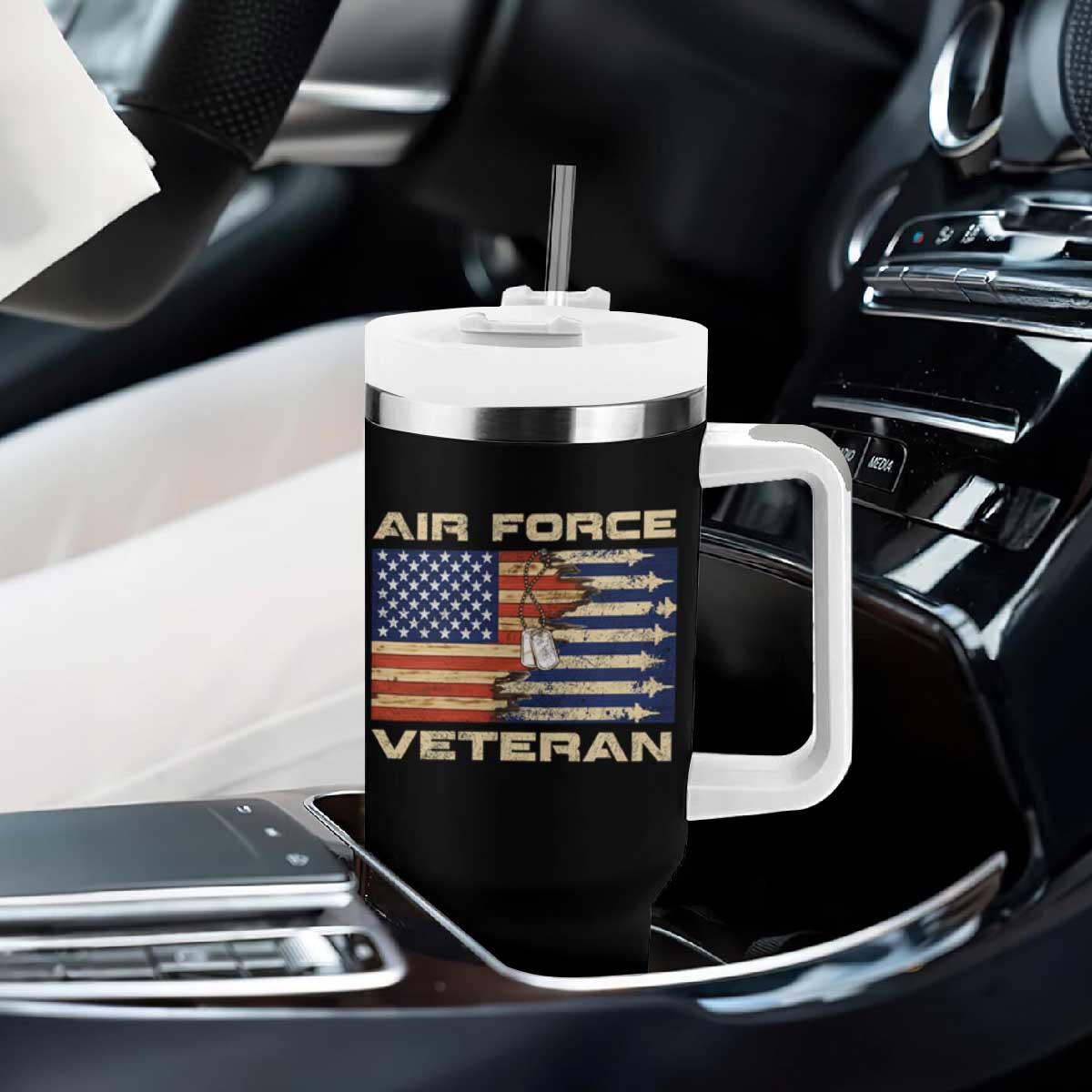 Air Force Veteran Tumbler With Handle American Flag Dog Tag TS09 Print Your Wear